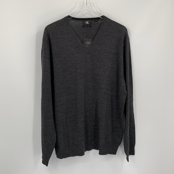 Calvin Klein v-neck wool sweater charcoal gray heather Merino men new X-Large XL - Picture 1 of 4
